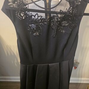 Ted Baker Black Midi Dress with Lace Applique